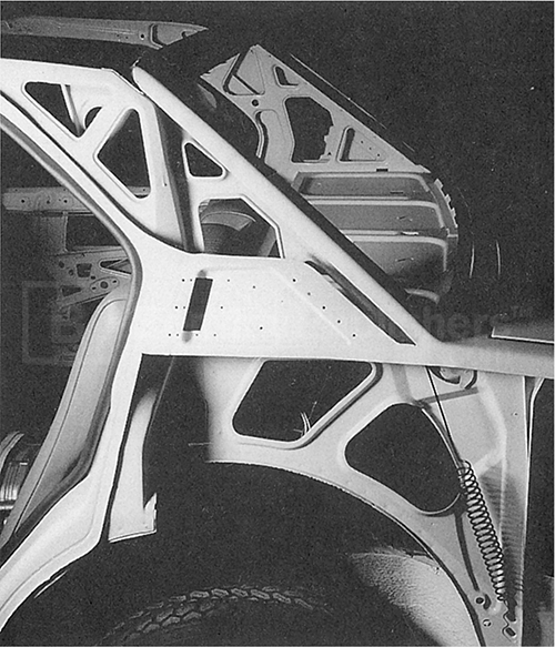 Fig. 8-2. A close-up of the inner structure of an Alfetta sedan bodywork. Unit body structure gives strength with lightness.
