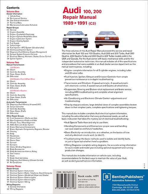 Audi
100, 200: 1989-1991
Official Factory Repair Manual back cover
