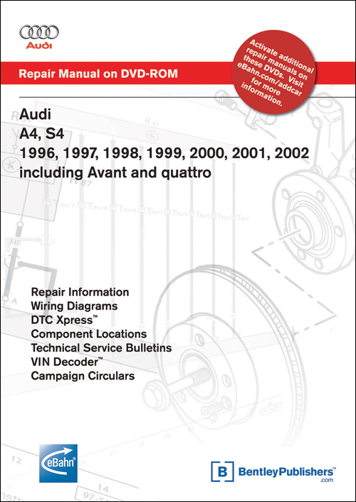 Audi A4, S4: 1992-2002 Repair Manual on DVD-ROM front cover