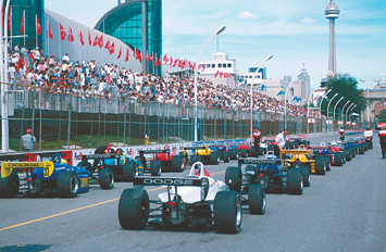 The Barber Dodge pro Series field of Reynard 98E’s prepares for the start of the 2001 Toronto GP.