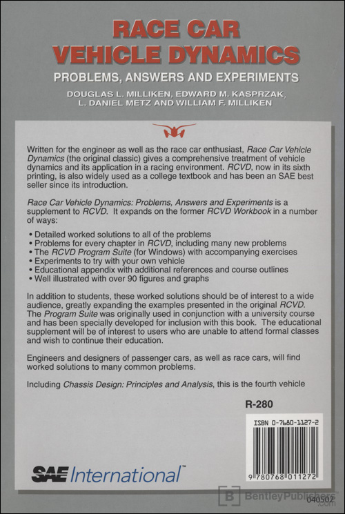Race Car Vehicle Dynamics: Problems, Answers and Experiments back cover