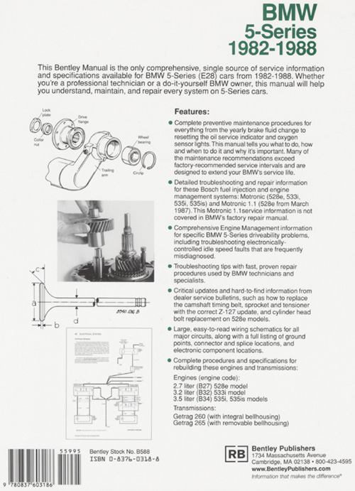 BMW 5 Series (E28) Service Manual: 1982?1988 back cover