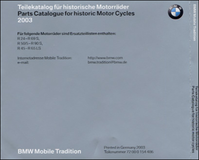 BMW Parts Catalog for Historic Motorcycles: 2003 back cover