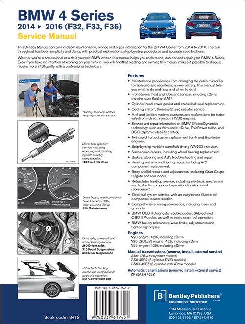 BMW 4 Series (F32, F33, F36) Service Manual: 2014-2016 back cover