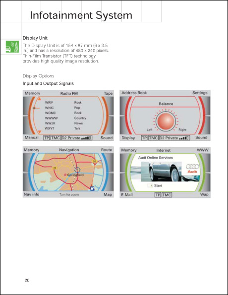 Audi A8L Infotainment Technical Service Training Self-Study Program Display Unit Options