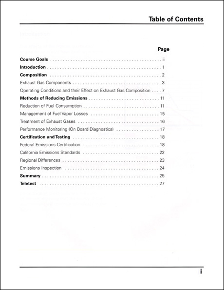 Audi Motor Vehicle Exhaust Emissions Emission Control Standards Technical Service Training Self-Study Program Table of Contents