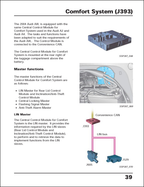 Audi A8L Electrical Components Technical Service Training Self-Study Program Comfort System