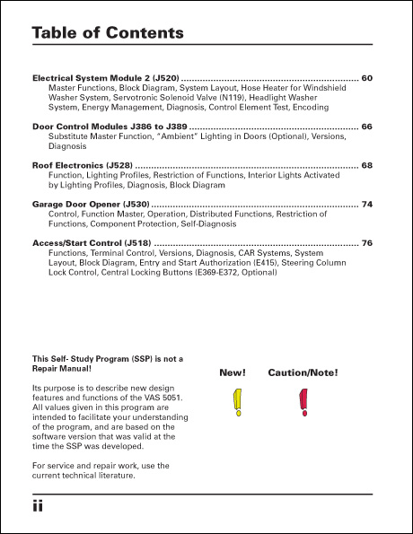 Audi A8L Electrical Components Technical Service Training Self-Study Program Table of Contents