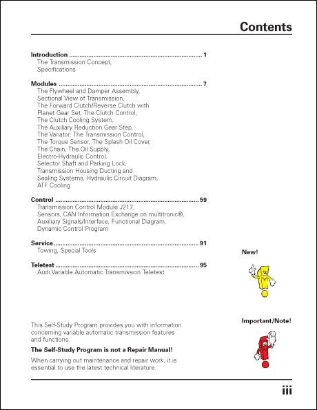 Audi Variable Automatic Transmission multitronic® 01J Design and Function Technical Service Training Self-Study Program Table of Contents