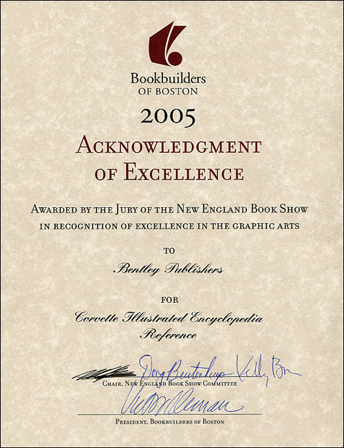 2005 Bookbuilders of Boston Acknowledgement of Excellence for Corvette Illustrated Encyclopedia