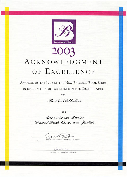 2003 Bookbuilders of Boston Acknowledgement of Excellence for Zora Arkus-Duntov: The Legend Behind Corvette