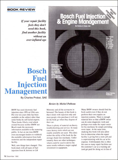 Bosch Fuel Injection and Engine Management review from Roundel, December 1990, p72