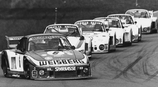 Driving this Porsche 935 entered by the George Loos stable, Ralf Stommelen was the German sports-racing champion of 1977. Other Porsches and a Toyota were among his rivals.
