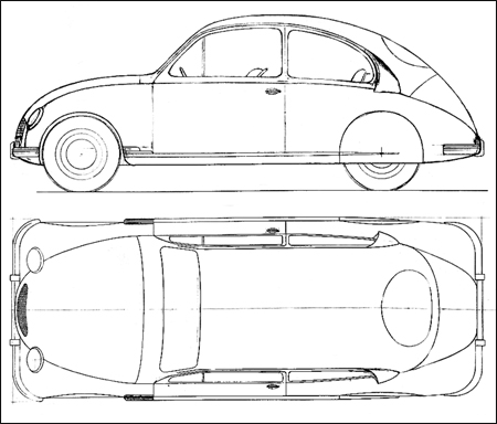 Roy Fedden had admired both the Volkswagen car and factory; the designs created for his own car reflected that admiration.  Gordon Wilkins was responsible for the clean lines of the proposed Fedden car.
