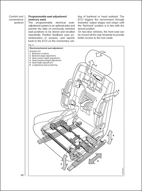 Bosch Safety, comfort and convenience systems,
Programmable seat adjustment
(memory seat), page 46