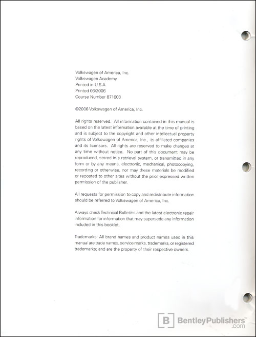 Volkswagen Eos Electrical System Design and Function Technical Service Training Self-Study Program copyright page