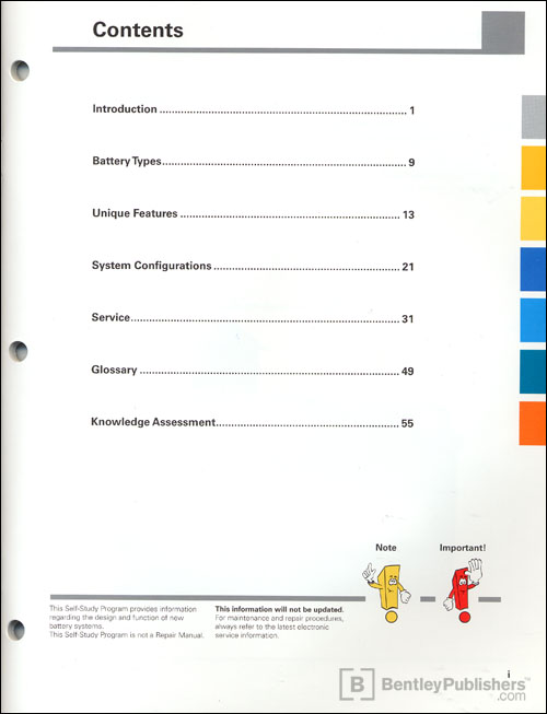 Volkswagen Vehicle Batteries Technical Service Training Self-Study Program Table of Contents