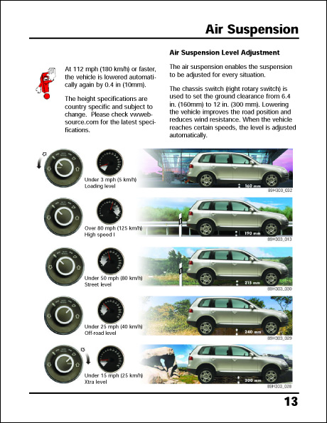 Volkswagen Touareg Suspension and 4XMOTION Systems Technical Service Training Self-Study Program Air Suspension Level Adjustment