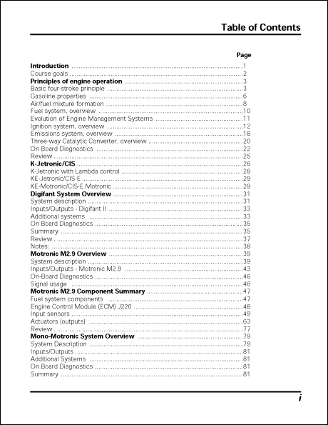 Volkswagen Engine Management Systems Technical Service Training Self-Study Program Table of Contents