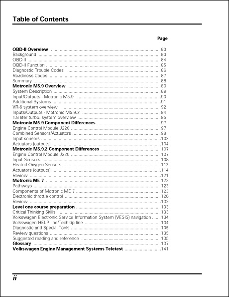 Volkswagen Engine Management Systems Technical Service Training Self-Study Program Table of Contents