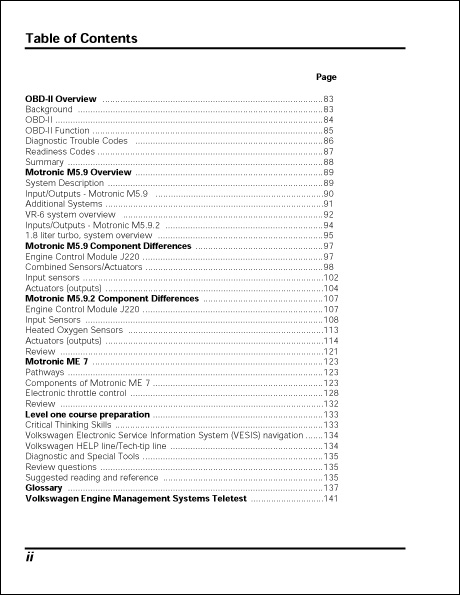 Volkswagen Engine Management Systems Technical Service Training Self-Study Program Table of Contents