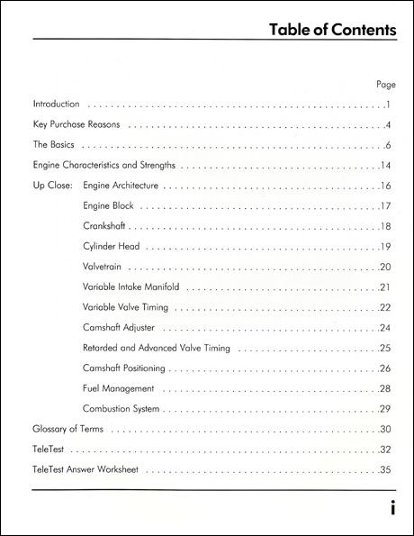 Volkswagen 2.8 liter V6 Engine Technical Service Training Self-Study Program Table of Contents