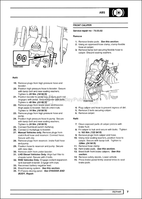 Range Rover Official Workshop Manual: 1995-2001 ABS Brakes Repair