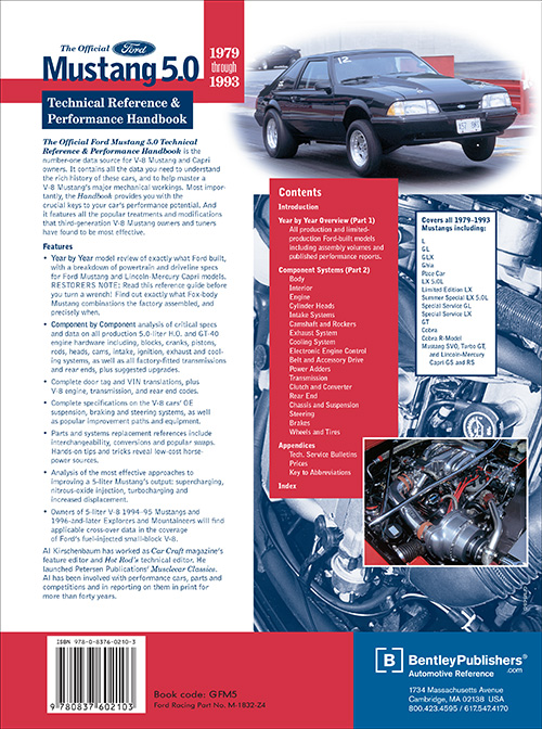 Official Ford Mustang 5.0 Technical Reference and Performance Handbook: 1979-1993 back cover