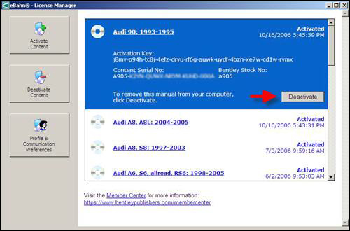 Click the Deactivate button associated with the vehicle platform you wish to deactivate.