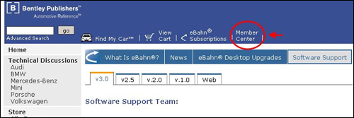 Click the Member Center link in the blue banner of any BentleyPublishers.com page.