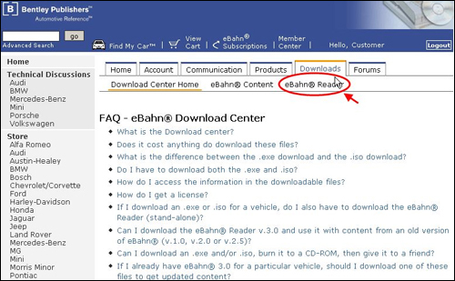 Click the eBahn(r) Reader sub-navigation item in the menu to view the most recent Reader download.