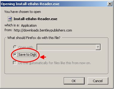Select Save to Disk and select a destination for the downloaded file.  We suggest your desktop.
