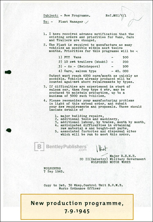New production program, 7.9.1945