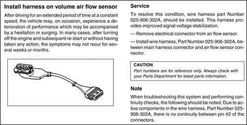 Volkswagen Vanagon Official Factory Repair Manual: 1980-1991: Volume air flow sensor harness adaptor used for solving driveability complaints on Digifant-equipped Vanagon (known as 