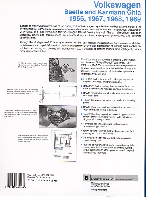 Volkswagen Beetle and Karmann Ghia Official Service Manual Type 1: 1966-1969 back cover