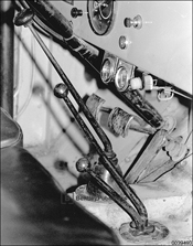 Fig. 10-24. Mechanical clutch linkage
requires regular inspection for wear and
excessive play. Models with through-the-floor
pedals have the advantage of chassis
mounted linkage. This reduces the
tendency to flex, distort and bind.
From Chapter 10 - Clutch and
Transmission Service.