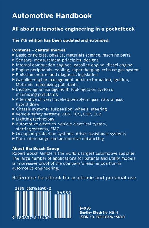 Bosch Automotive Handbook - 7th Edition back cover