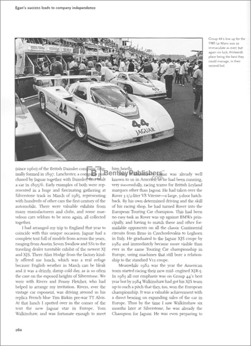 Group 44’s line up for the 1985 Le Mans was as immaculate as ever; but again no luck, thirteenth place being the best they could manage, in their second bid. Excerpted illustration from Jaguar In America, page 260
(BentleyPublishers.com watermark not printed on actual product.)