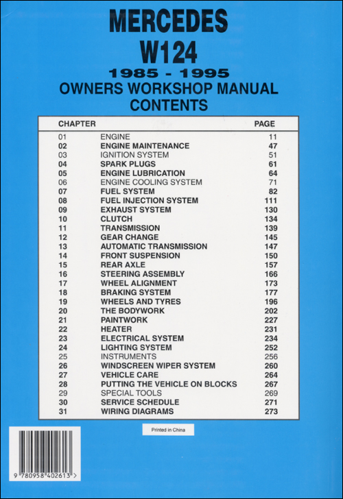 Mercedes-Benz Repair Manual - Mercedes Owner's Workshop Manual: W124 ...