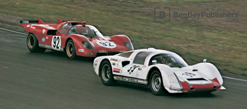 At the Watkins Glen Six Hours, 1970, a Carrera 6 (Bartling/ Peterman/Ranier) leads the third-place finisher, a Ferrari 512S (Andretti/Giunti). Victory went to two Porsche 917's.