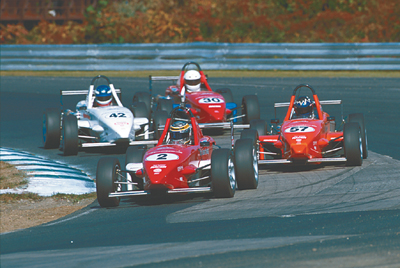 A pack of Formula Dodge RT 2000&rsquo;s contesting positions at the Sebring 12 Hour Circuit, November 2002.
