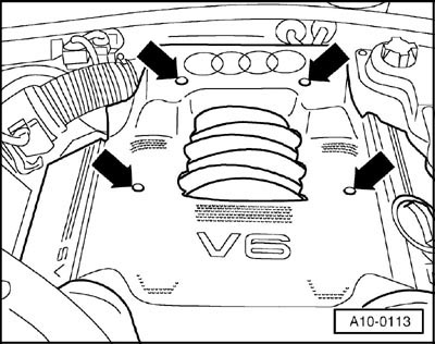 Sound absorbing panel over 6-cylinder engine, removing