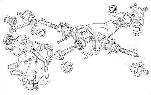 Exploded view of rear axle, page 338.