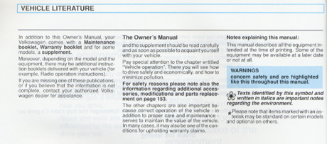 Volkswagen Golf Owners Manual: 1996