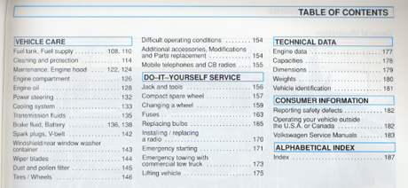 Volkswagen Golf Owners Manual: 1996