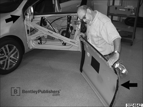 Outer door panels are removable for servicing components inside door cavity.