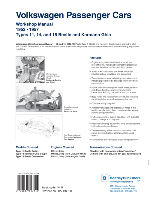 Volkswagen Workshop Manual Types 11, 14, and 15: 1952-1957 
(Beetle and Karmann Ghia) back cover